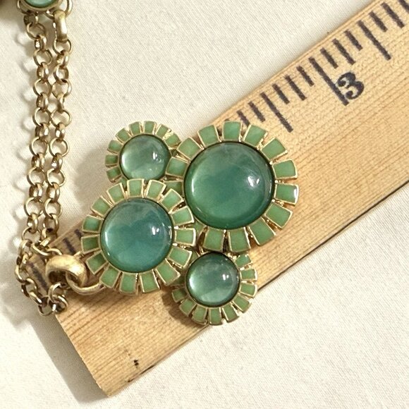 Vintage Coldwater Creek Green Cabochon Statement Necklace Gold Tone 32" - Picture 10 of 11